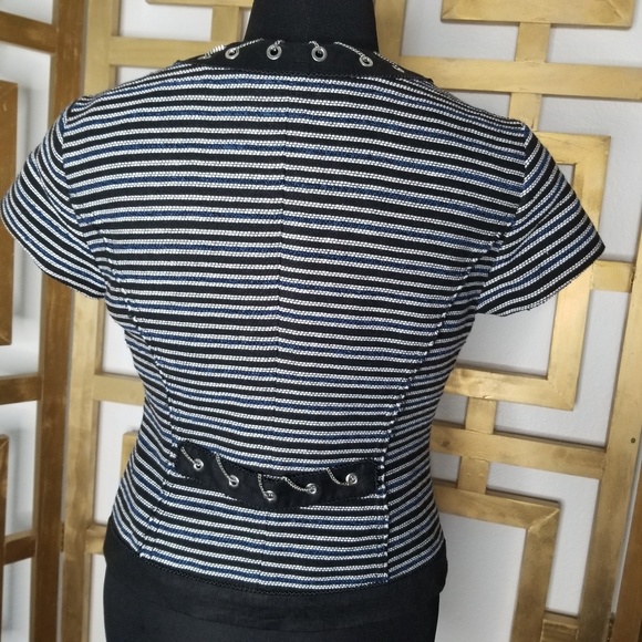 White House Black Market Tweed Jacket Blue 2 Chain - Picture 6 of 7